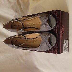 Dexflex Comfort Peeptoe Pumps, sz 13, gray vegan suede